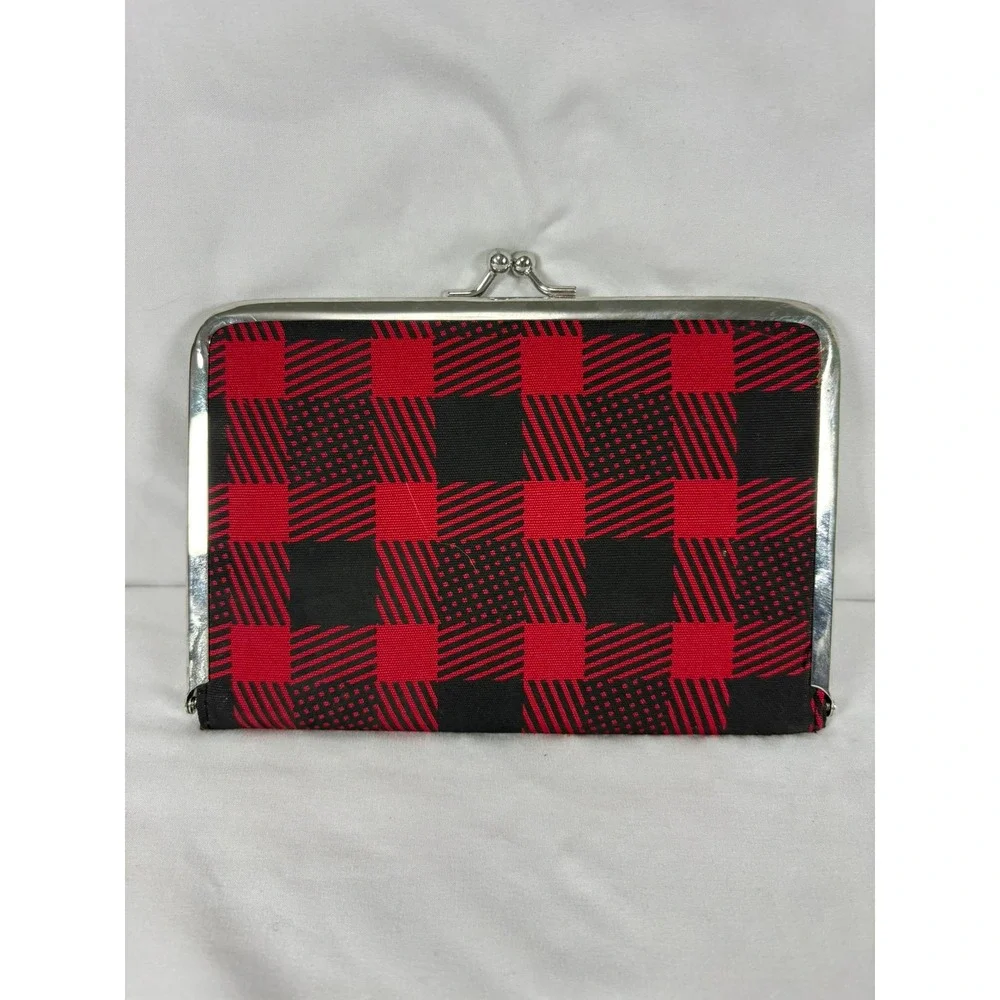 Hello Kitty Wallet Womens OS Buffalo Plaid Red Black‎ Kiss Lock Y2K Sanrio